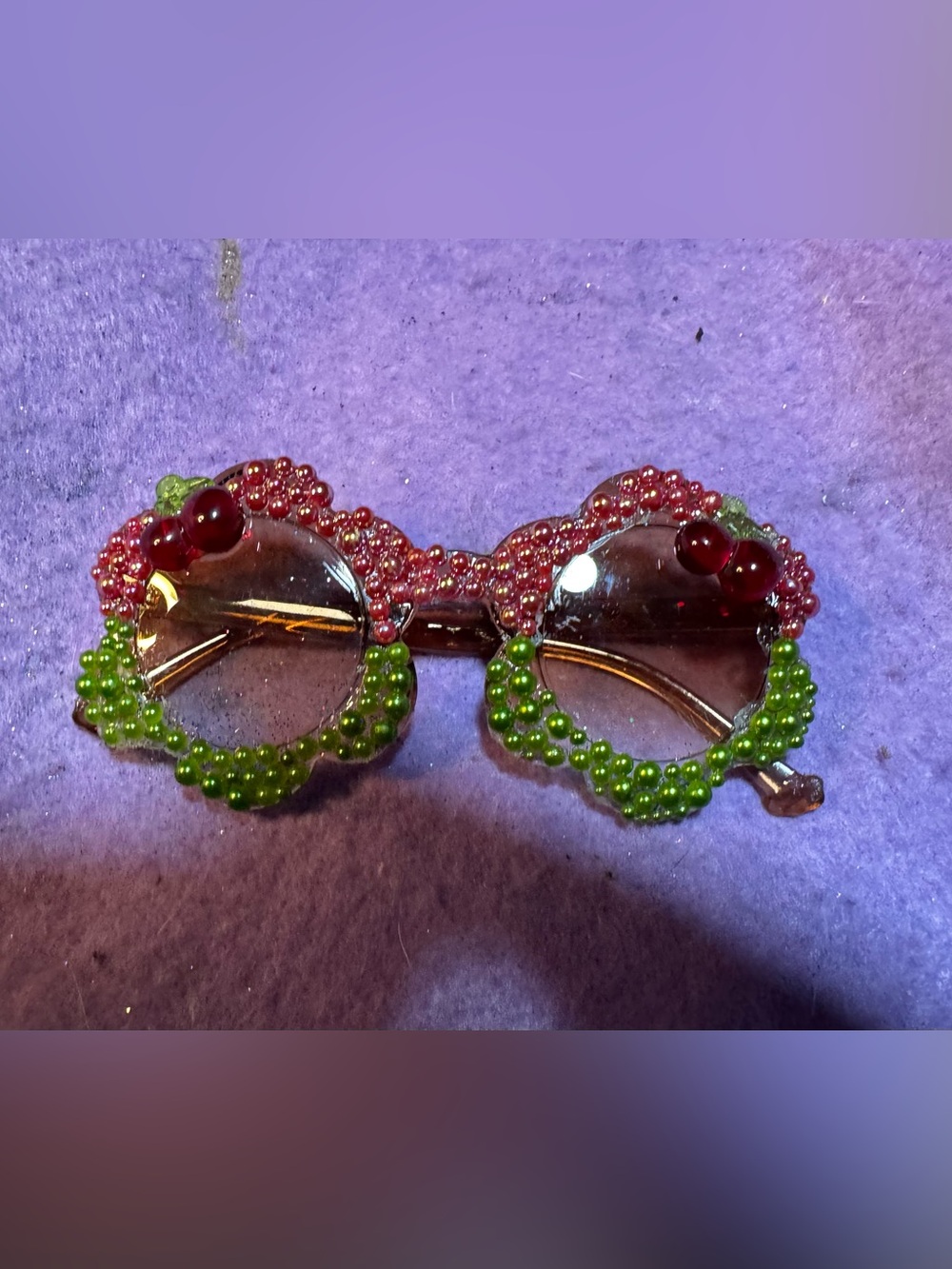 Beaded flower Sunglasses with Red and Green cherry Accents